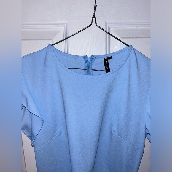 Baby blue pencil skirt dress with ruffles - Picture 6 of 10